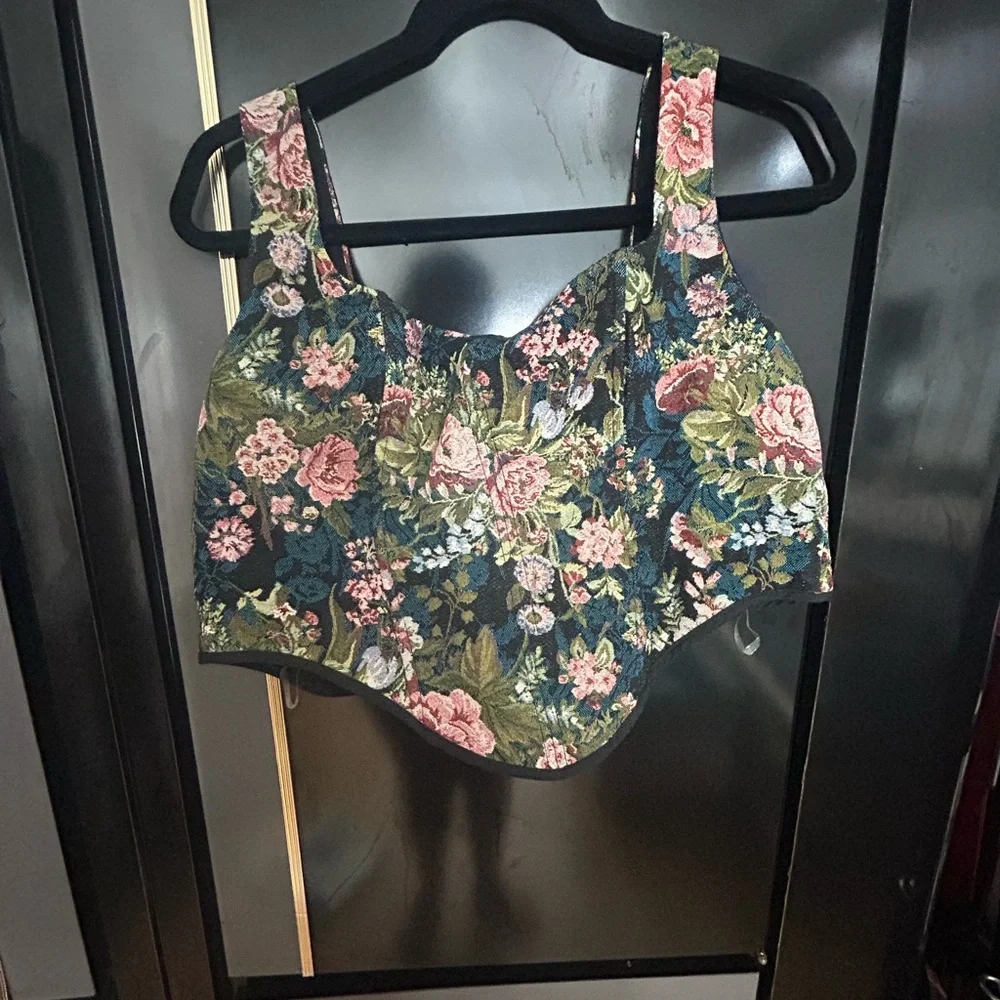 Fashion Nova Floral Corset Top - Pink and Green - Picture 4 of 6